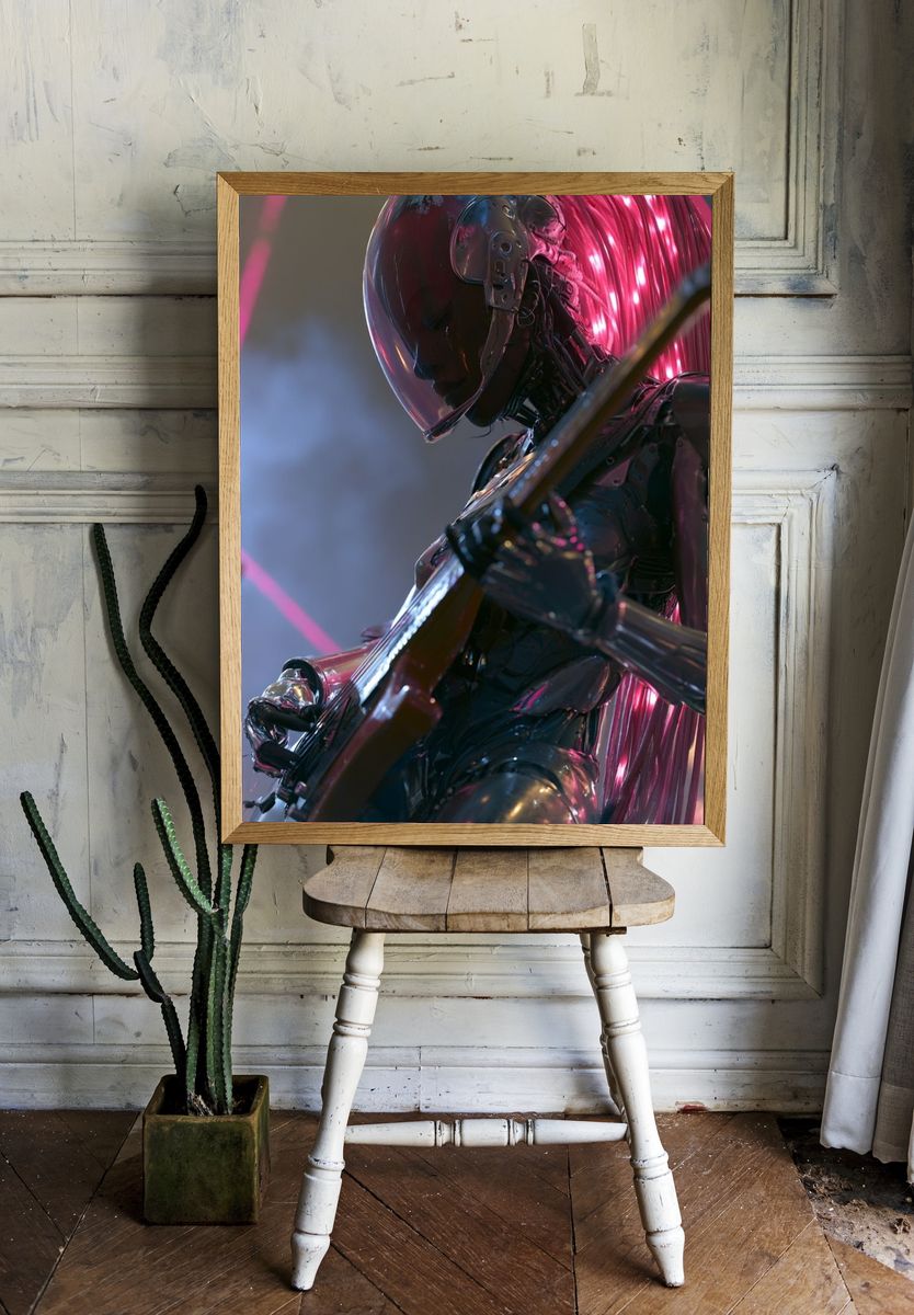 Cyberpunk Guitarist Digital Art Poster. room preview
