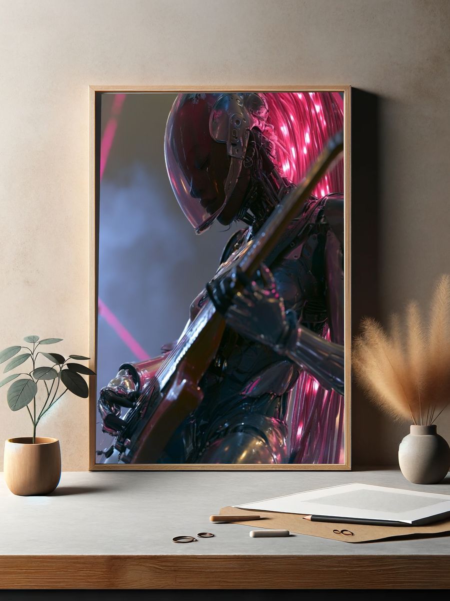 Cyberpunk Guitarist Digital Art Poster. — room view 2