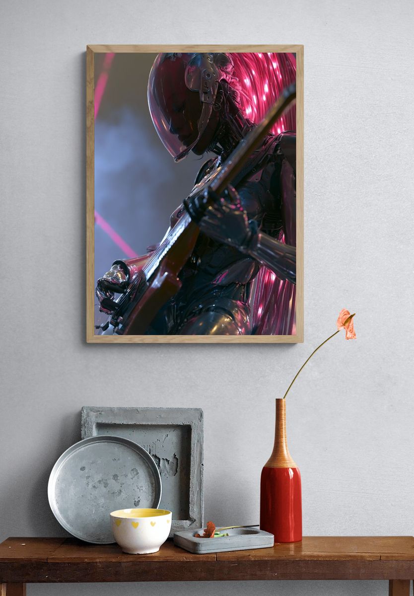 Cyberpunk Guitarist Digital Art Poster. — room view 3