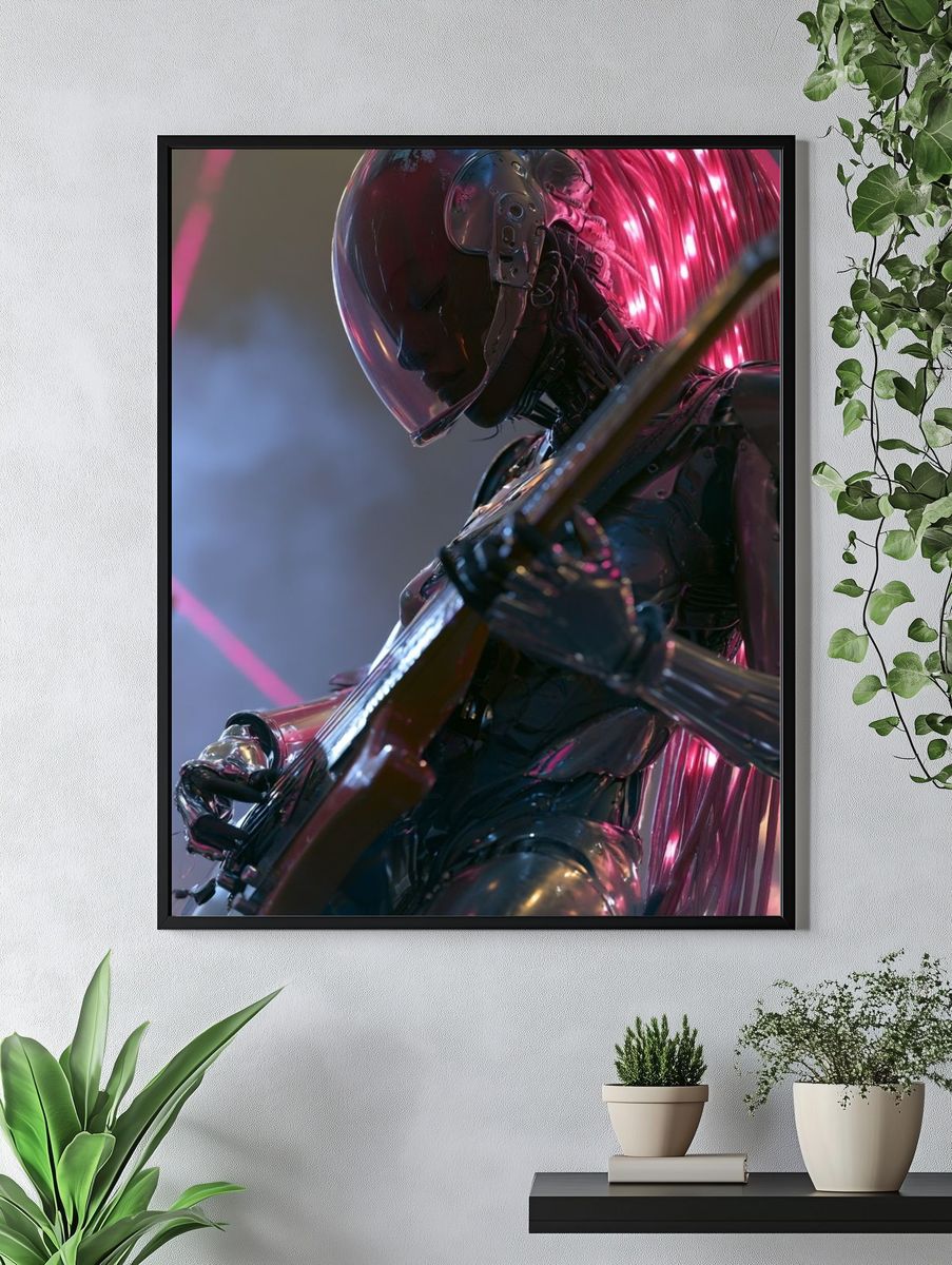 Cyberpunk Guitarist Digital Art Poster. — room view 4