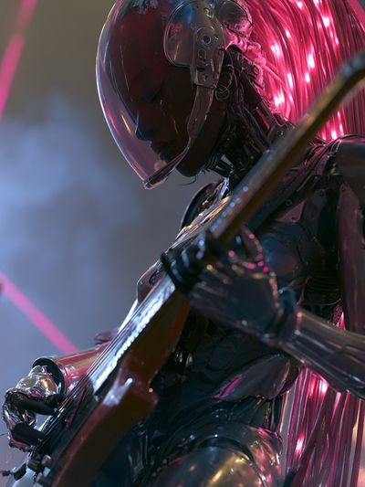 Cyberpunk Guitarist Digital Art Poster.