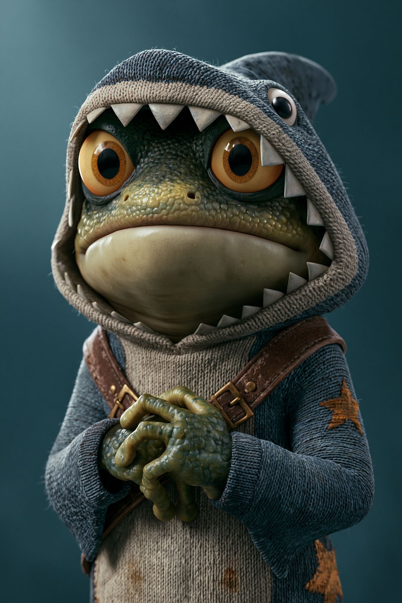 Knitted Frog Character Illustration Poster. poster detail