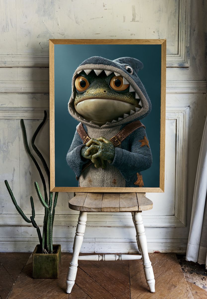 Knitted Frog Character Illustration Poster. room preview