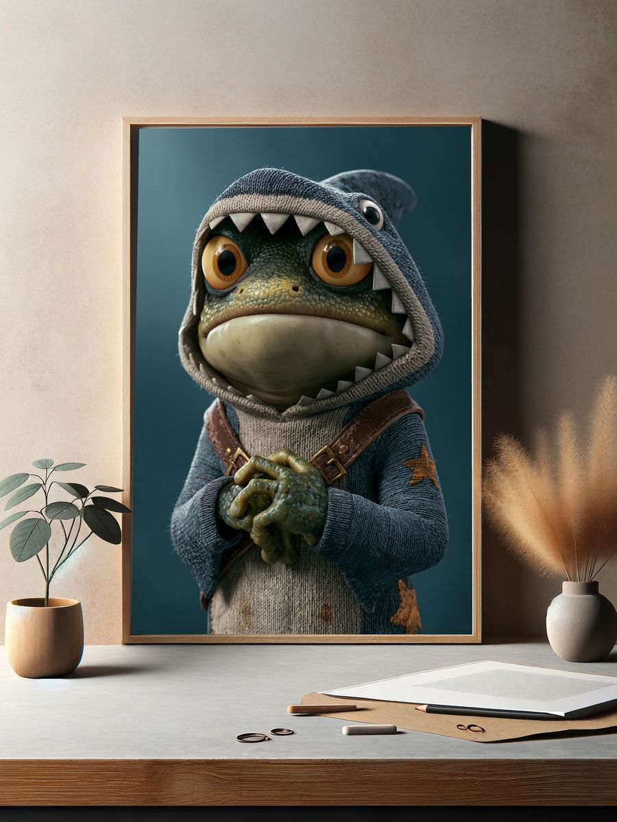 Knitted Frog Character Illustration Poster. — room view 2