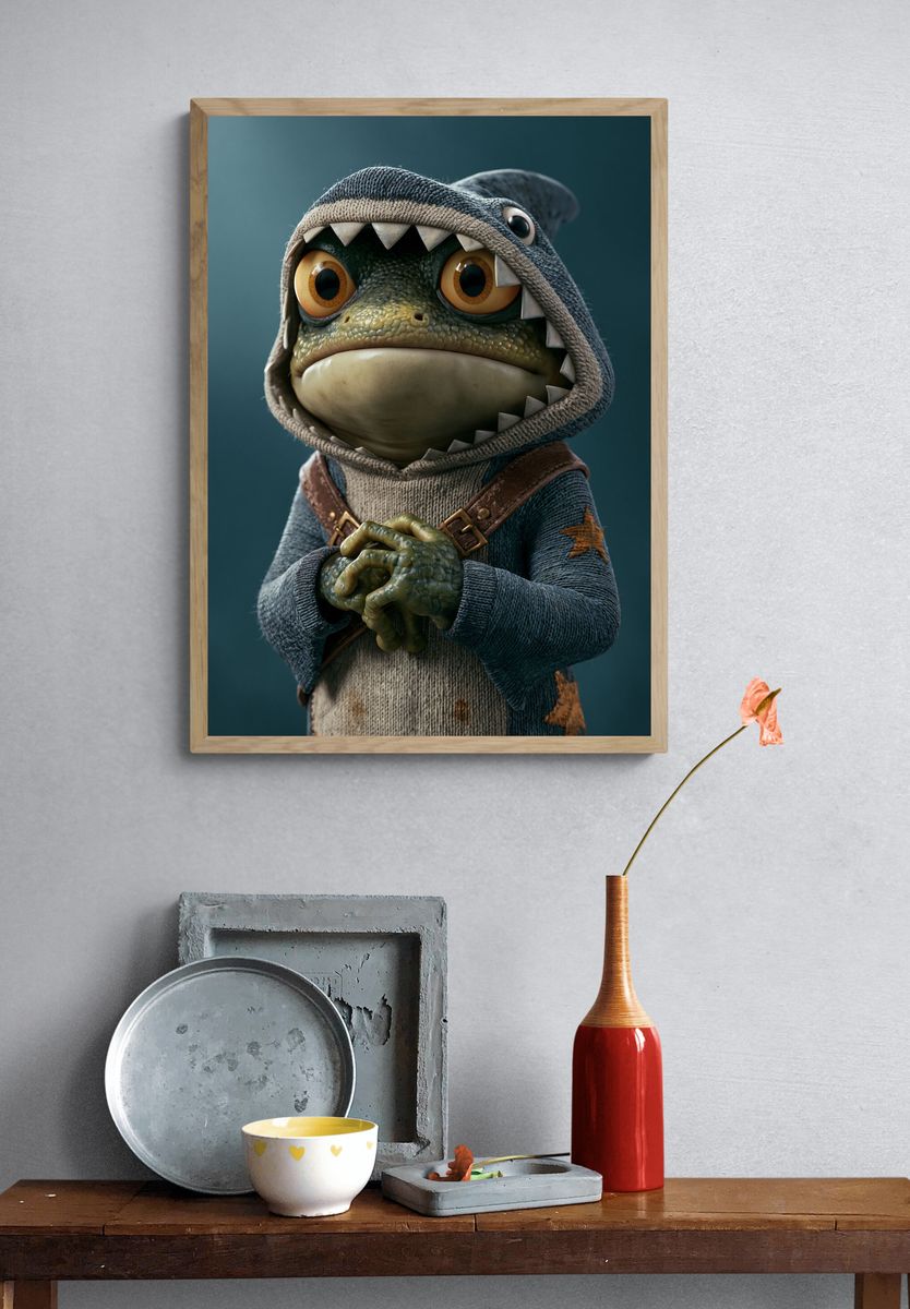 Knitted Frog Character Illustration Poster. — room view 3