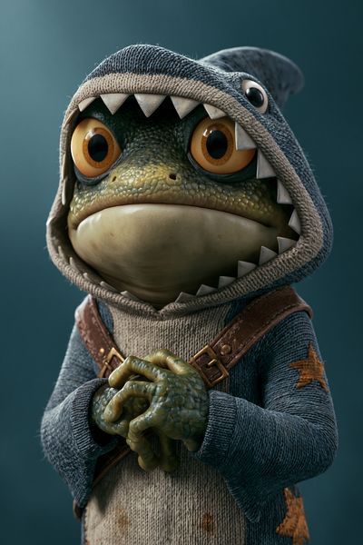 Knitted Frog Character Illustration Poster.