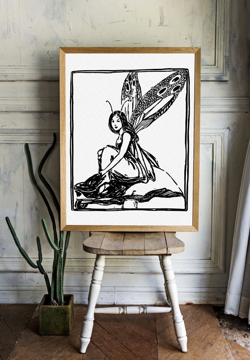 Fairy drawing, fantasy vintage illustration. room preview