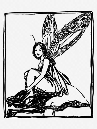 Fairy drawing, fantasy vintage illustration.
