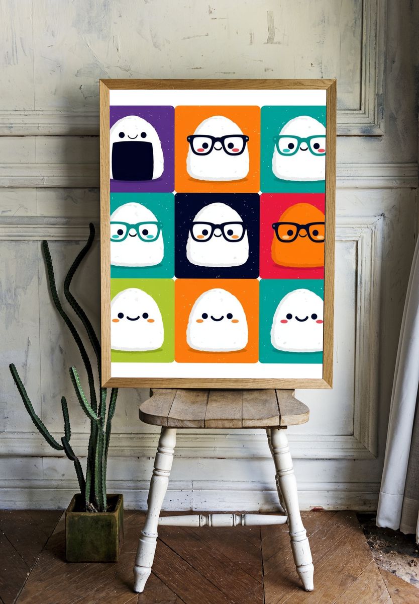 Cute Ghost Grid Illustration Poster. room preview