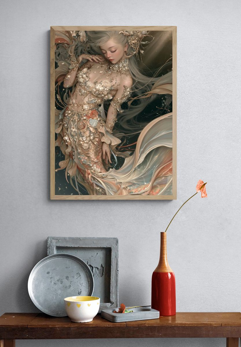 Dreamy Mermaid Portrait Print. — room view 3