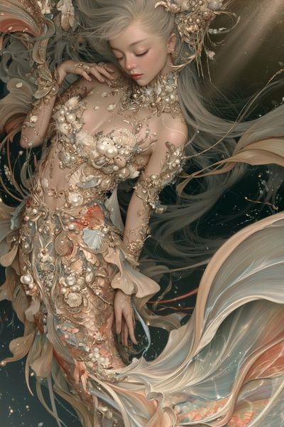 Dreamy Mermaid Portrait Print. poster
