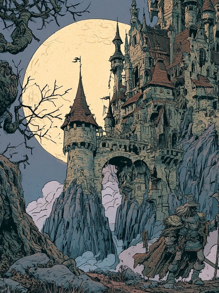 Moonlit Castle Fantasy Illustration Poster. poster — illustration art