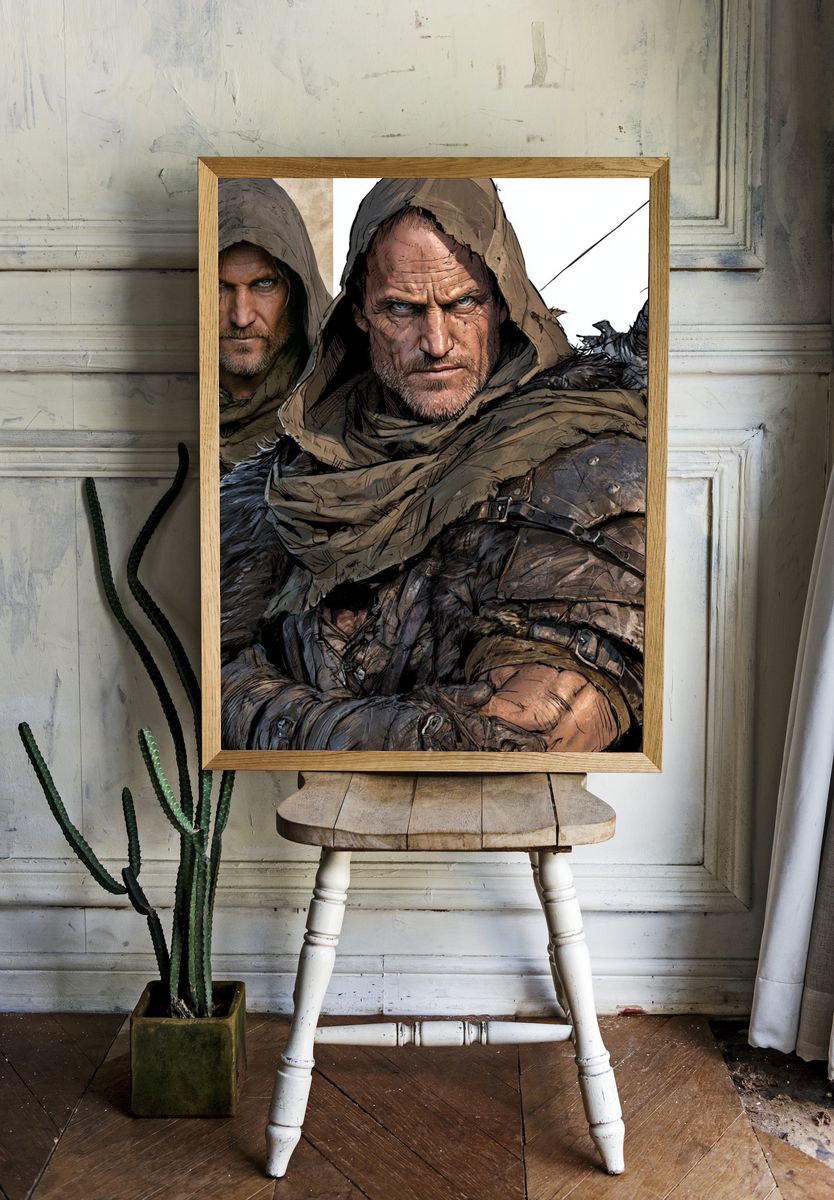 Hooded Warrior Portrait Print. room preview