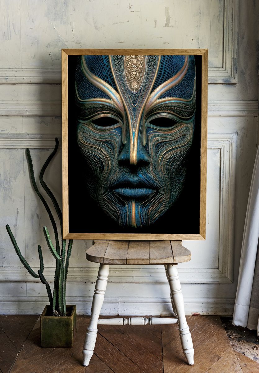 Mystic Mask Digital Art Poster. — room view 1