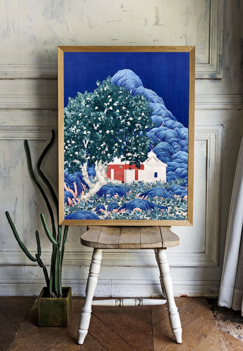Blue Mountain Village Illustration Poster. — room view 1