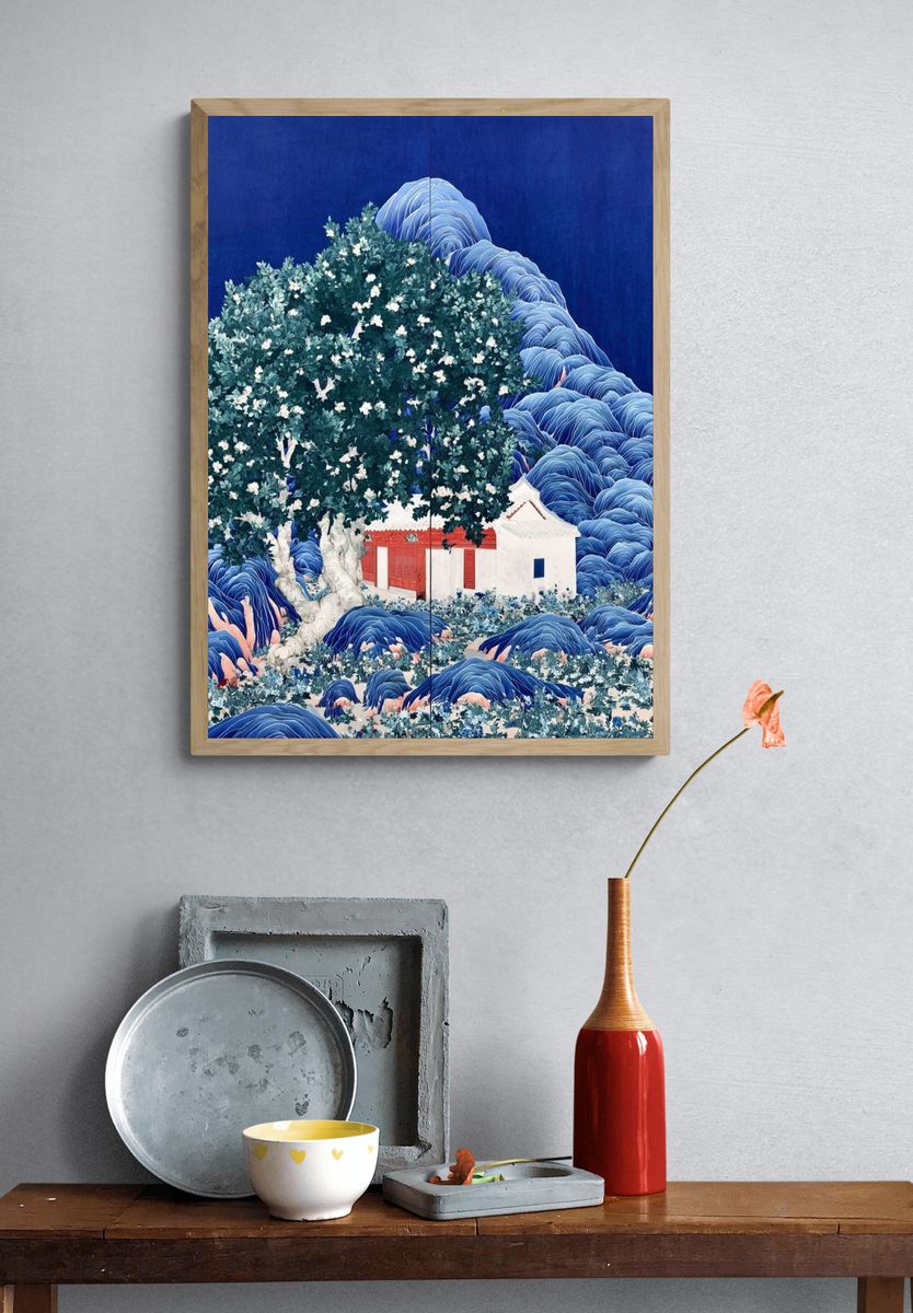 Blue Mountain Village Illustration Poster. — room view 3