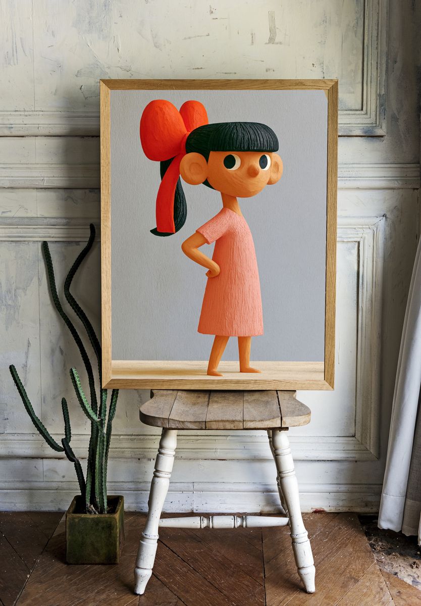 Girl with Red Bow Illustration Poster. room preview