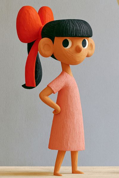 Girl with Red Bow Illustration Poster. poster