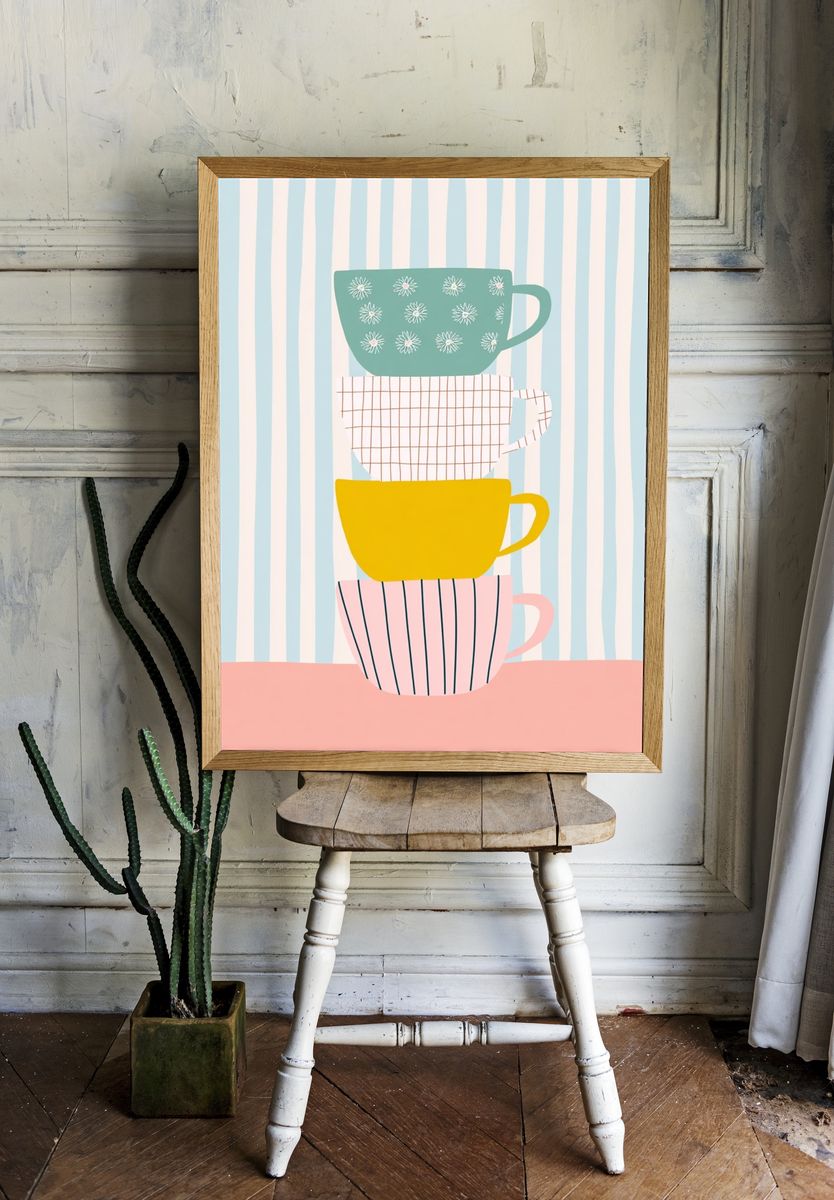 Stacked Teacups Illustration Poster. room preview