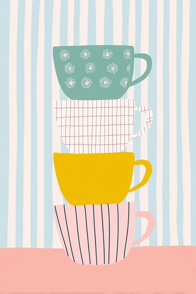 Stacked Teacups Illustration Poster. poster