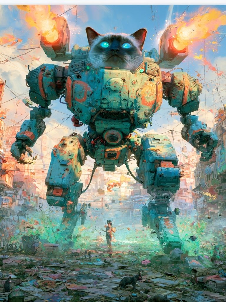 Giant Cat Mech Digital Art Poster. poster — illustration art