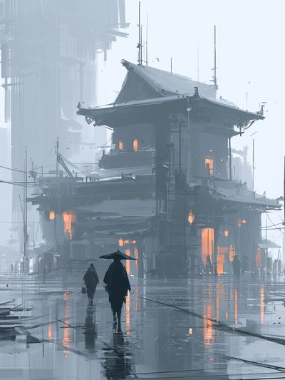 Foggy Cyberpunk Street — Illustration Print.