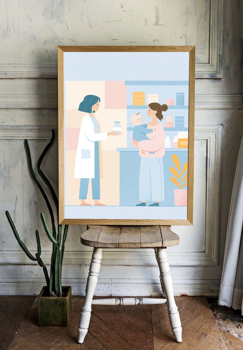Mother and Child Pharmacy Illustration Poster. room preview