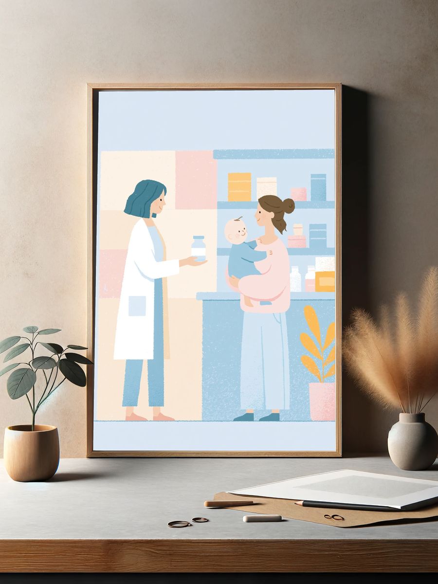 Mother and Child Pharmacy Illustration Poster. — room view 2