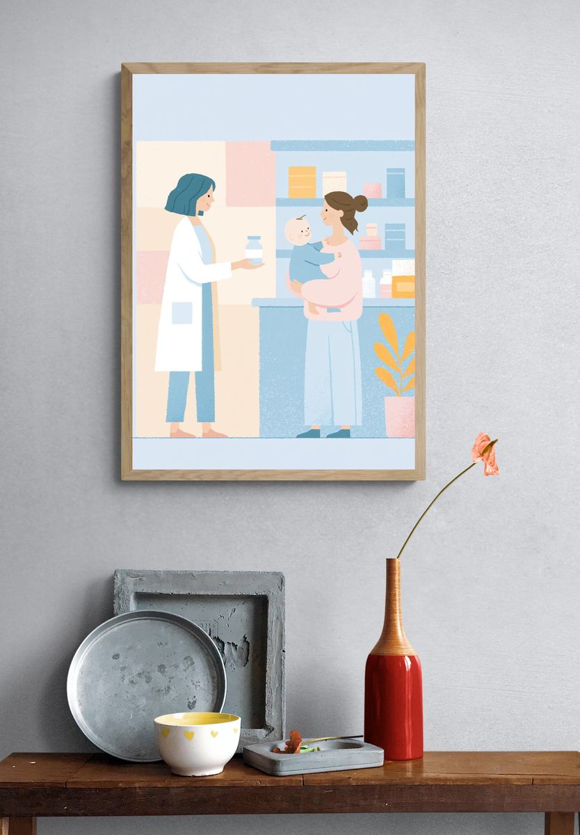 Mother and Child Pharmacy Illustration Poster. — room view 3