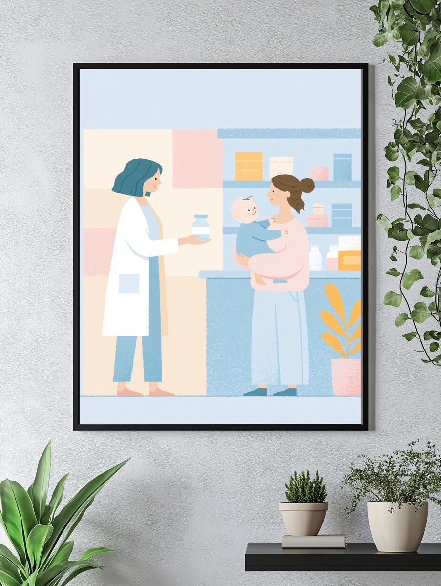 Mother and Child Pharmacy Illustration Poster. — room view 4