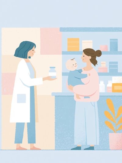 Mother and Child Pharmacy Illustration Poster.