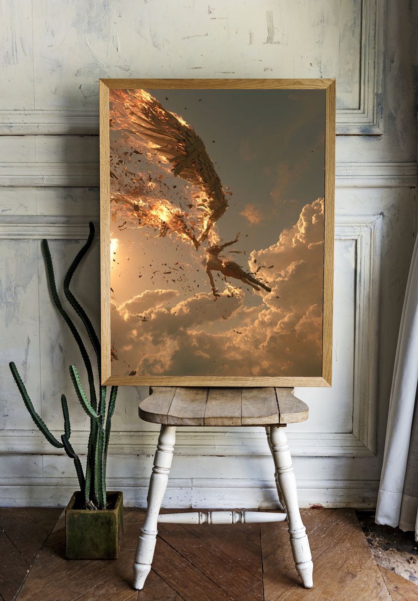 Falling Angel Surrealism Print. room preview
