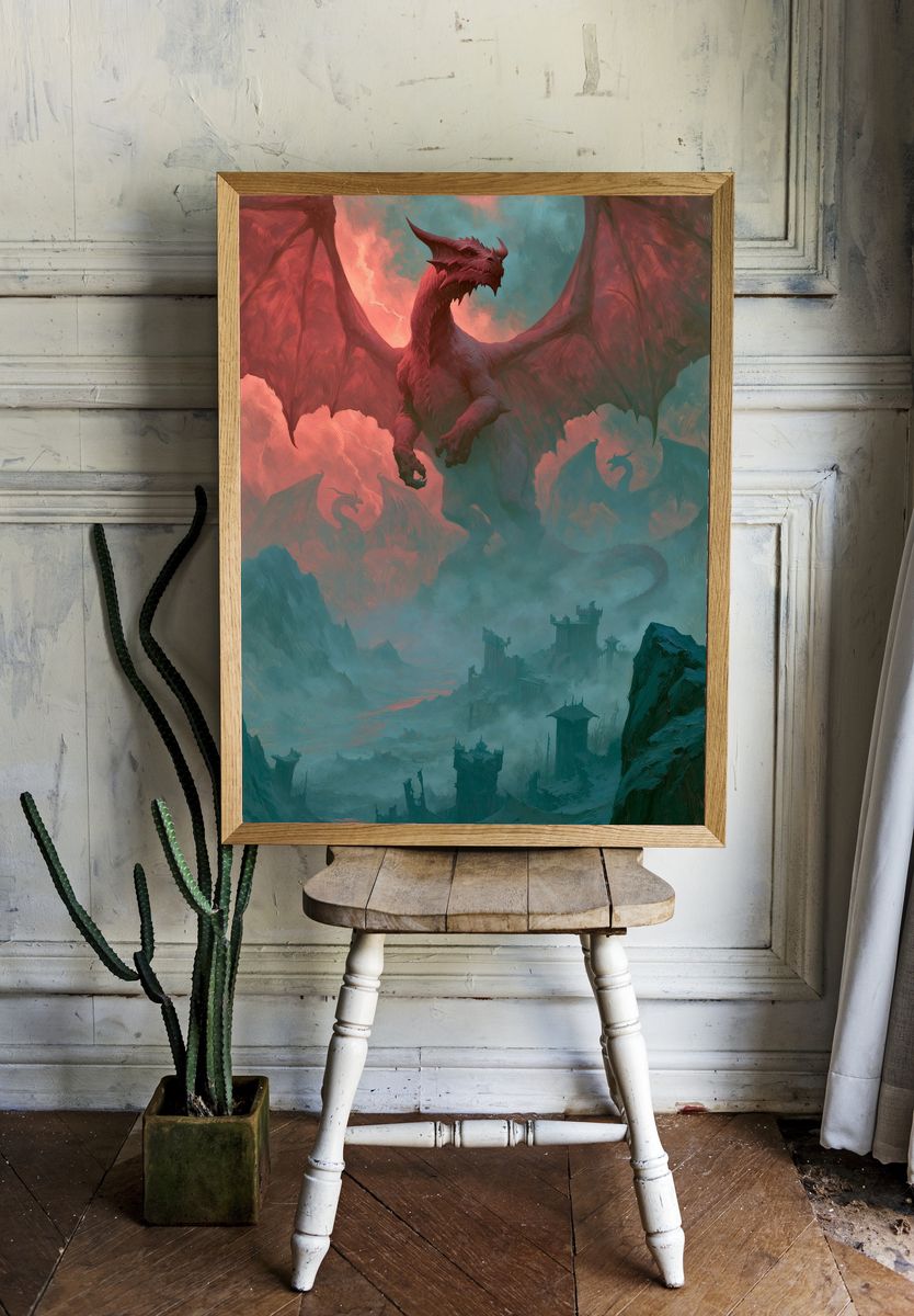 Dragon Over Misty Citadel Print. — room view 1