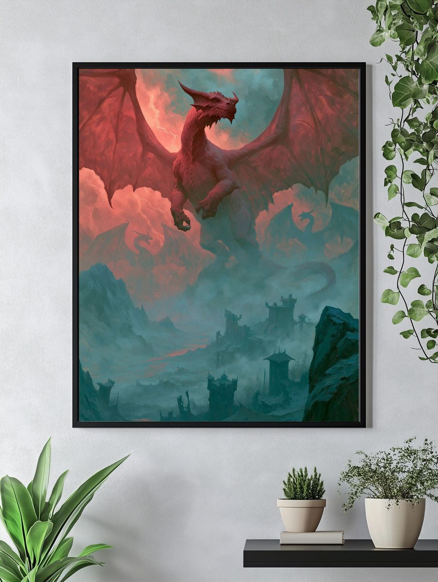 Dragon Over Misty Citadel Print. — room view 4