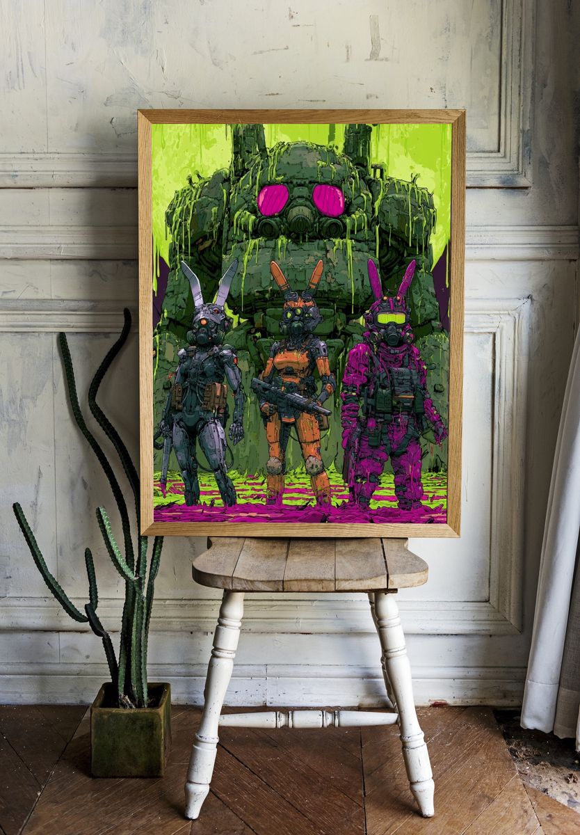 Neon Mecha Bunnies Sci-Fi Poster. — room view 1