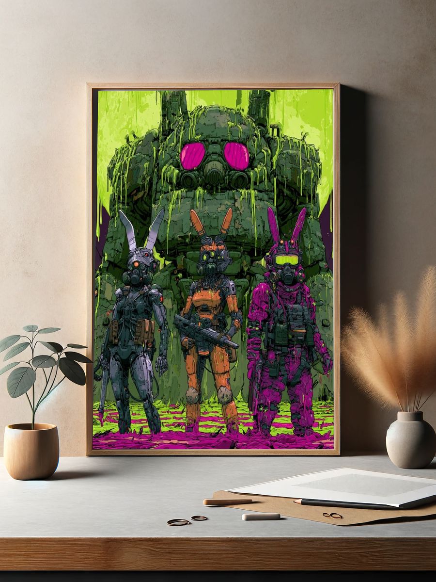 Neon Mecha Bunnies Sci-Fi Poster. — room view 2