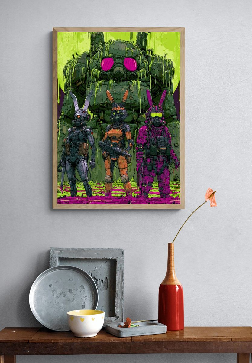 Neon Mecha Bunnies Sci-Fi Poster. — room view 3