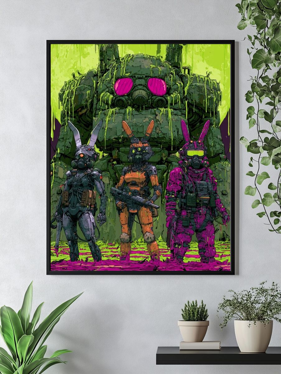 Neon Mecha Bunnies Sci-Fi Poster. — room view 4
