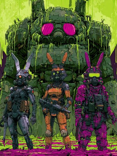 Neon Mecha Bunnies Sci-Fi Poster.
