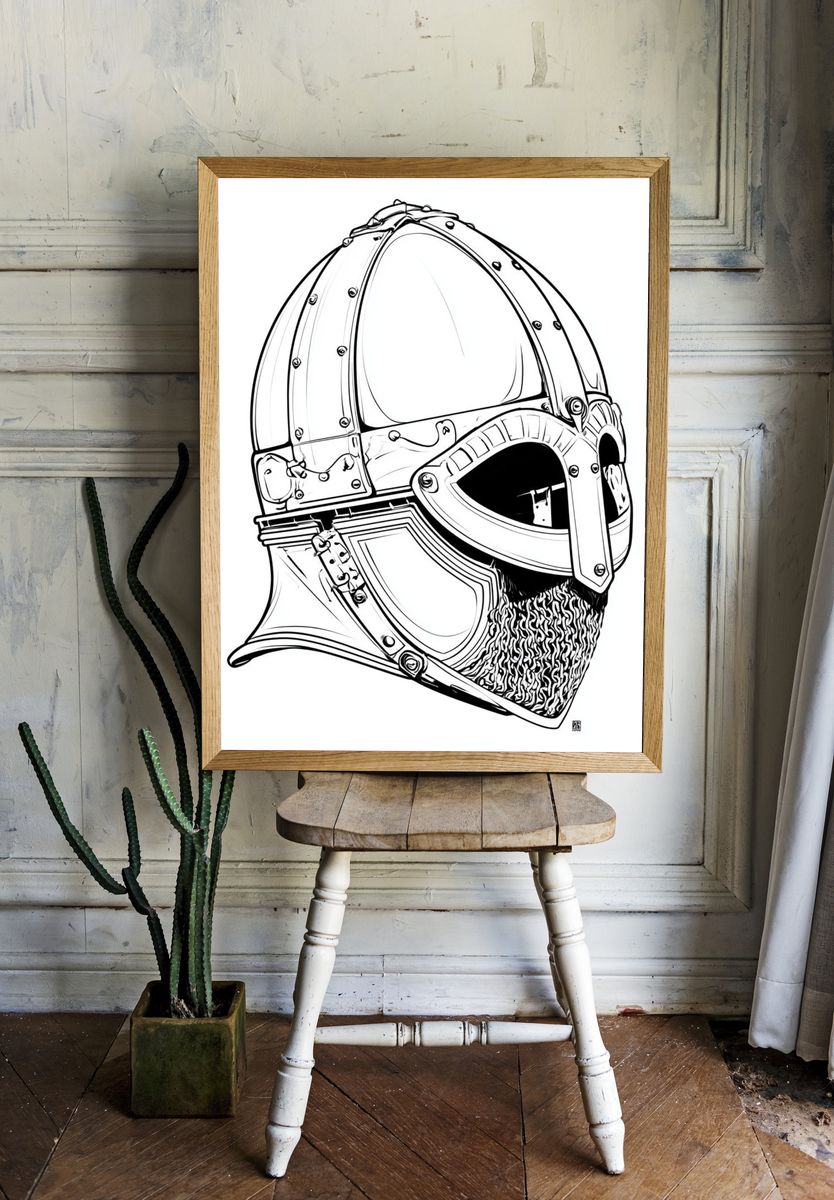 Viking Helmet Line Art Poster. room preview