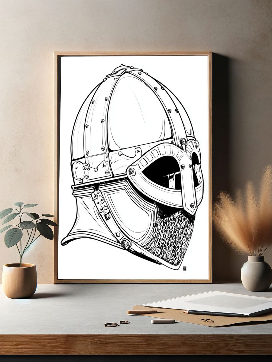 Viking Helmet Line Art Poster. — room view 2