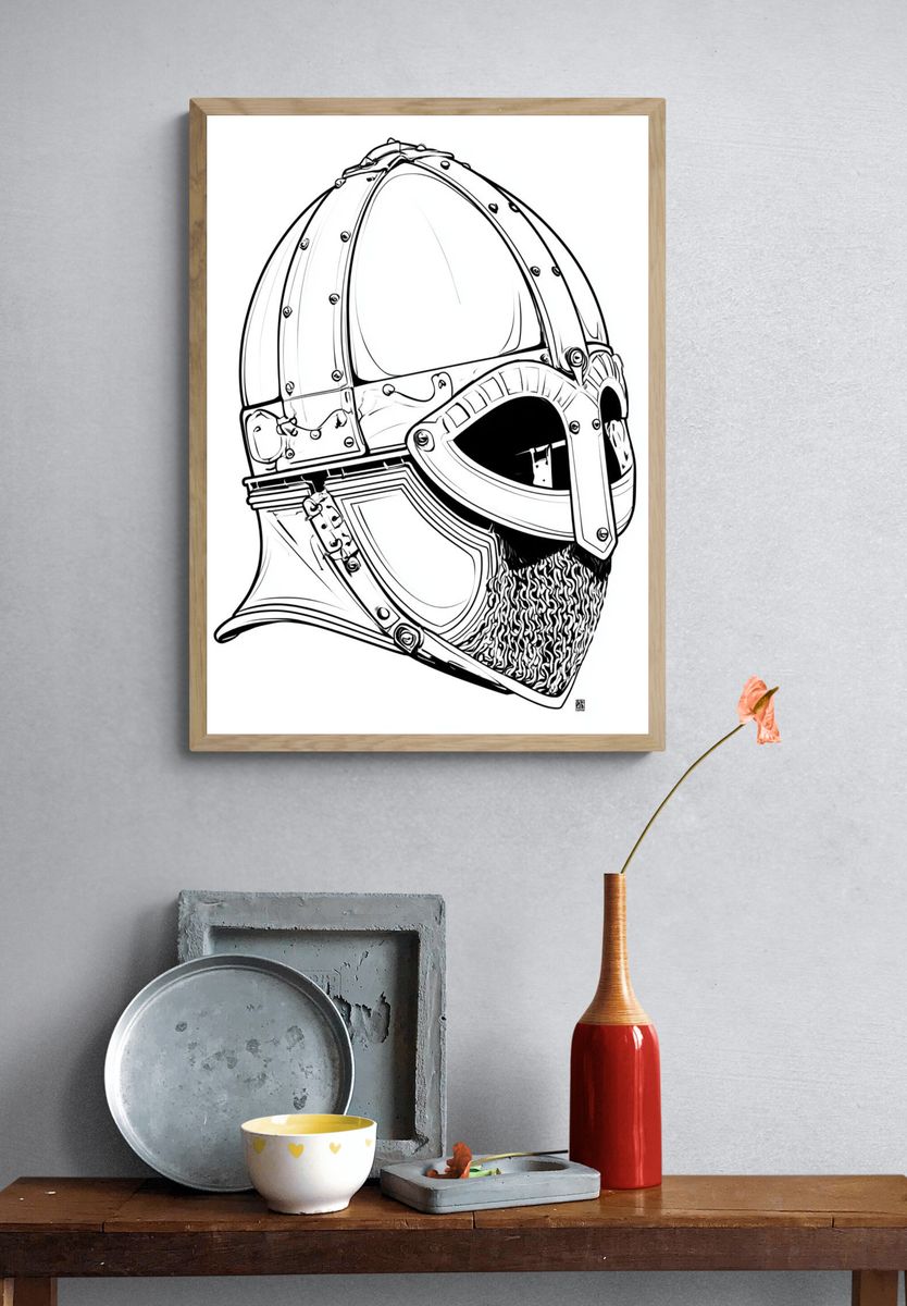 Viking Helmet Line Art Poster. — room view 3