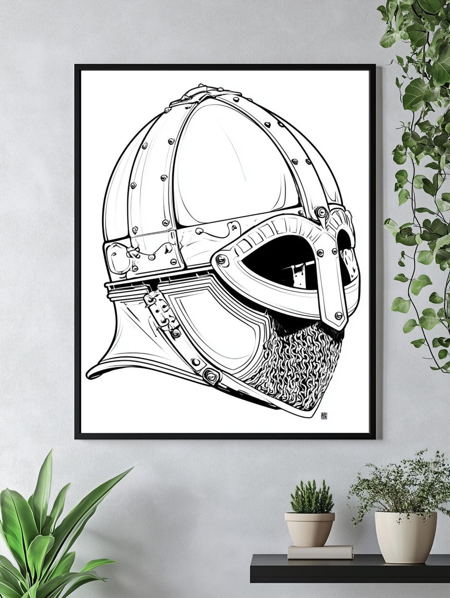Viking Helmet Line Art Poster. — room view 4