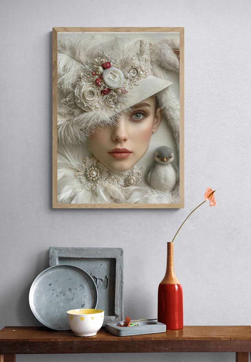 Surreal Bird Portrait Print. — room view 3