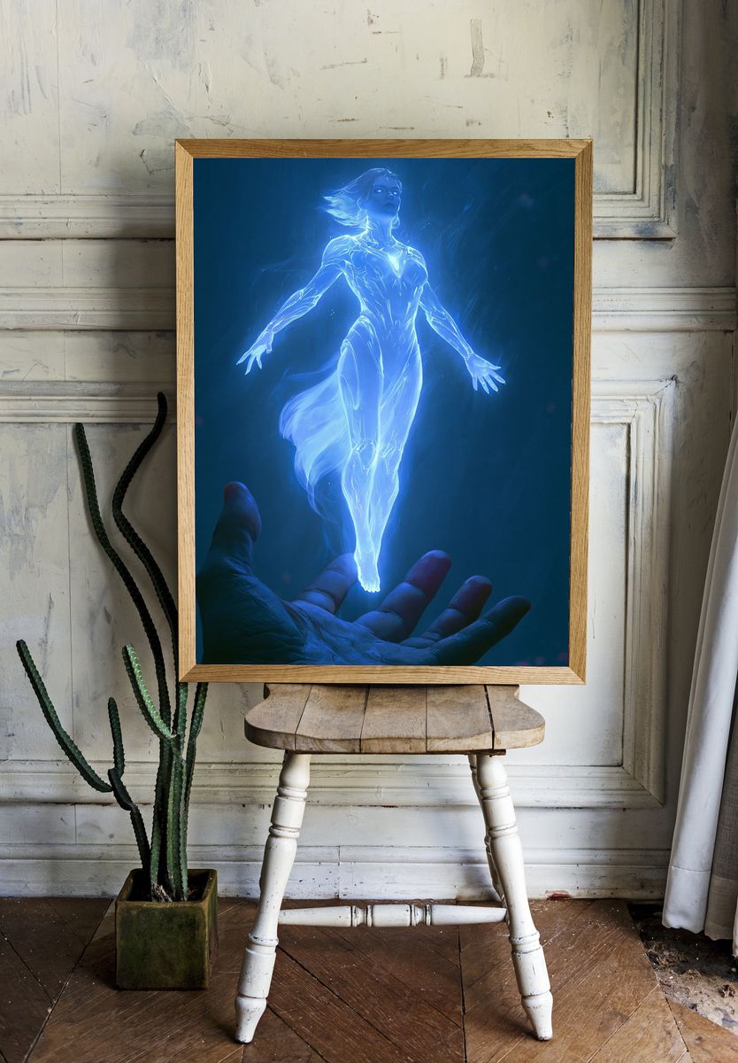 Glowing Spirit Woman Sci-Fi Print. room preview