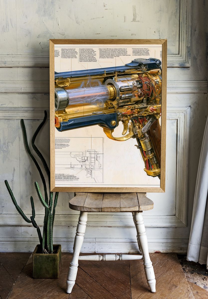 Steampunk Ray Gun Illustration Poster. — room view 1