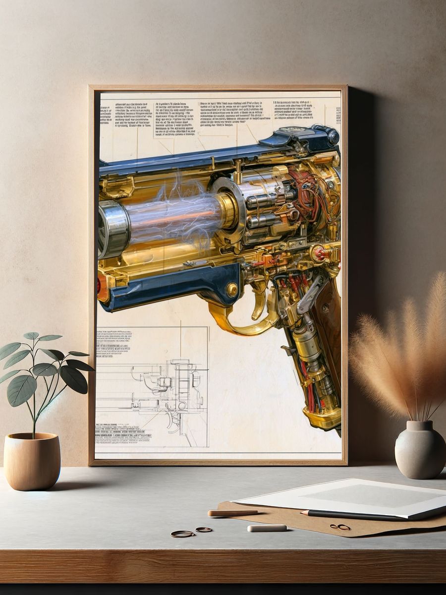 Steampunk Ray Gun Illustration Poster. — room view 2