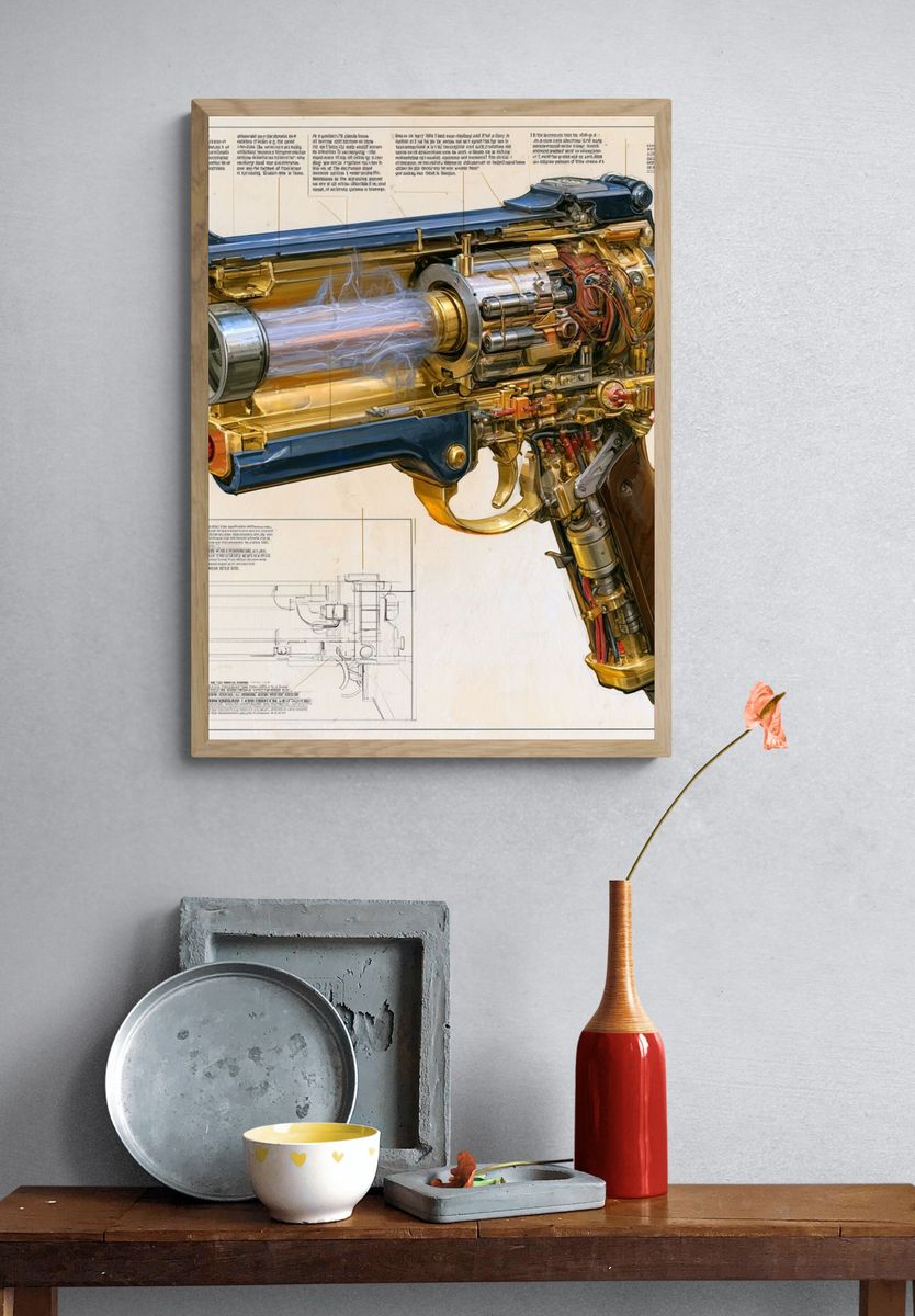 Steampunk Ray Gun Illustration Poster. — room view 3