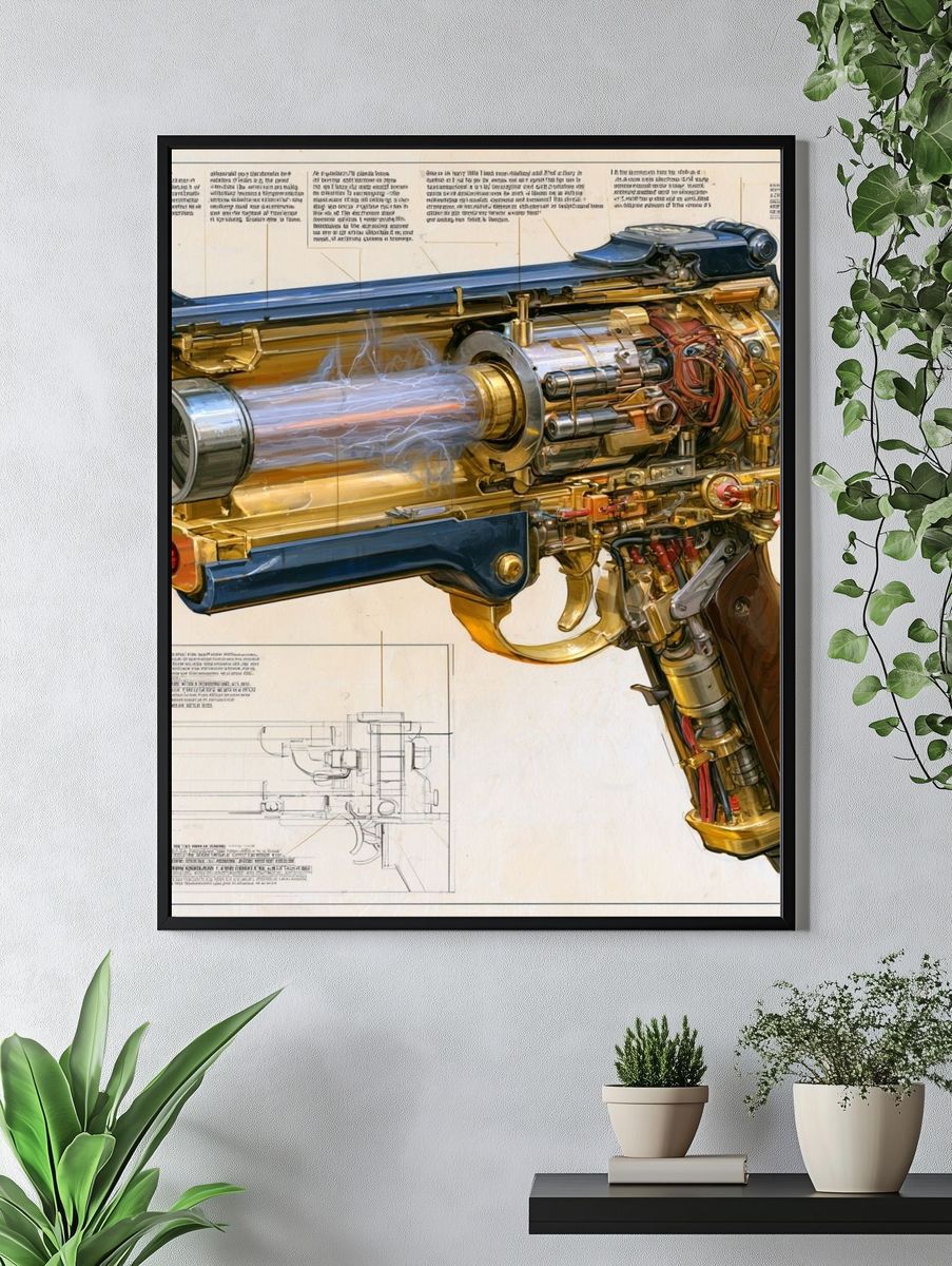 Steampunk Ray Gun Illustration Poster. — room view 4