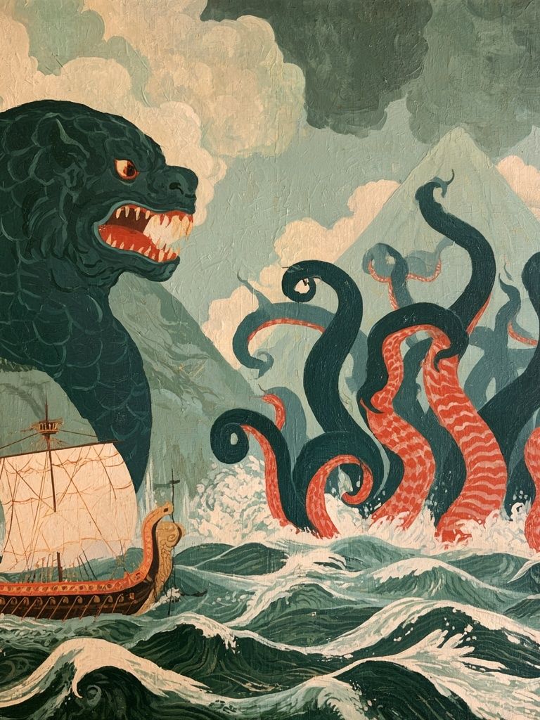 Sea Serpent Voyage Illustration Poster. poster detail